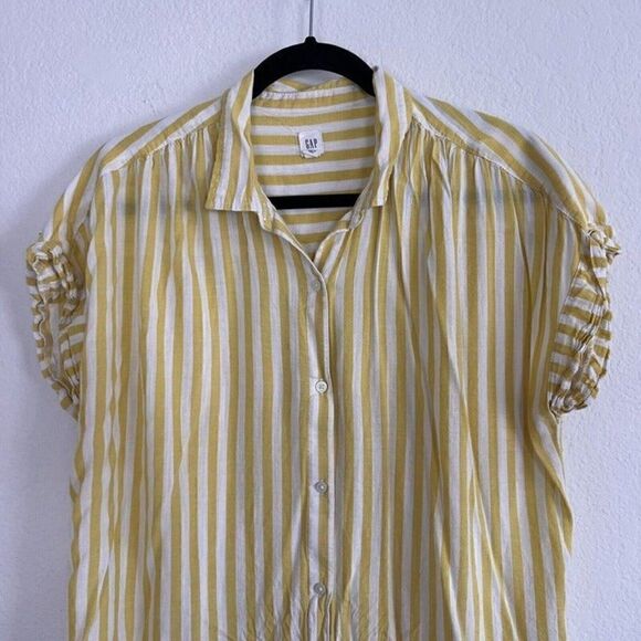 Gap Womens Yellow & White Striped Relaxed Boxy Button Front Shirt Size Large - Picture 10 of 10